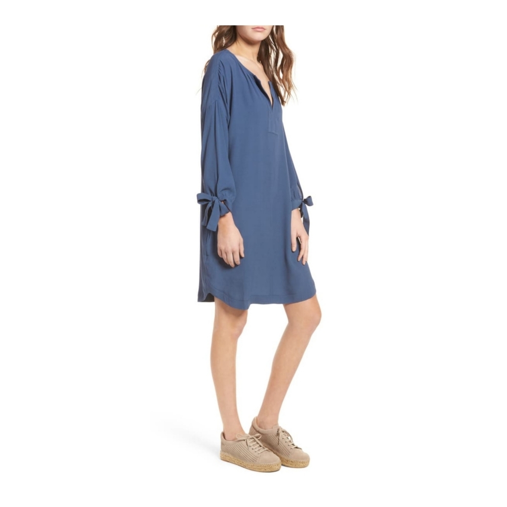 Madewell Du Jour Boho Lite Tie‑Sleeve Tunic Shirt Dress • Blue • XS • NWT